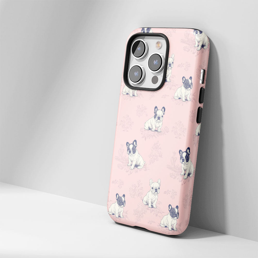 Semi-Handprinted Tough Matte French Bulldog Pink iPhone Case