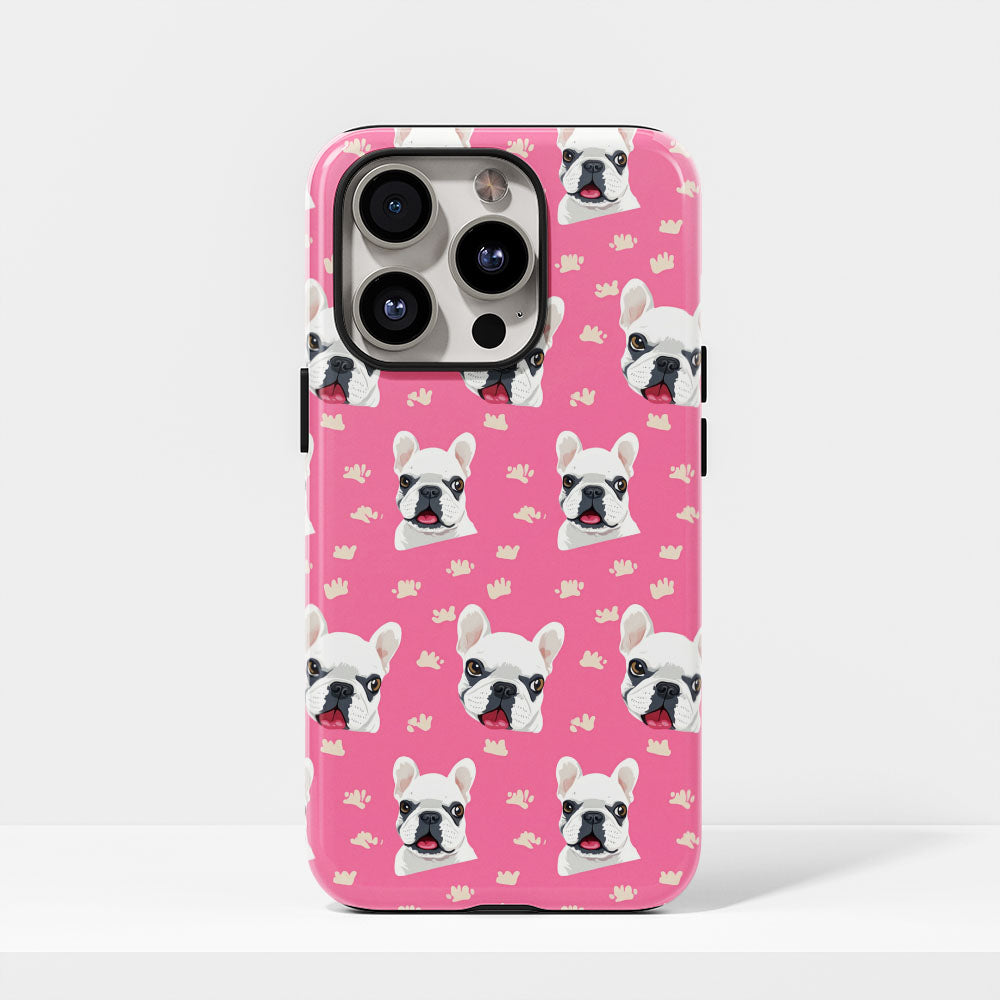 Semi-Handprinted Tough Matte French Bulldog Pink iPhone Case