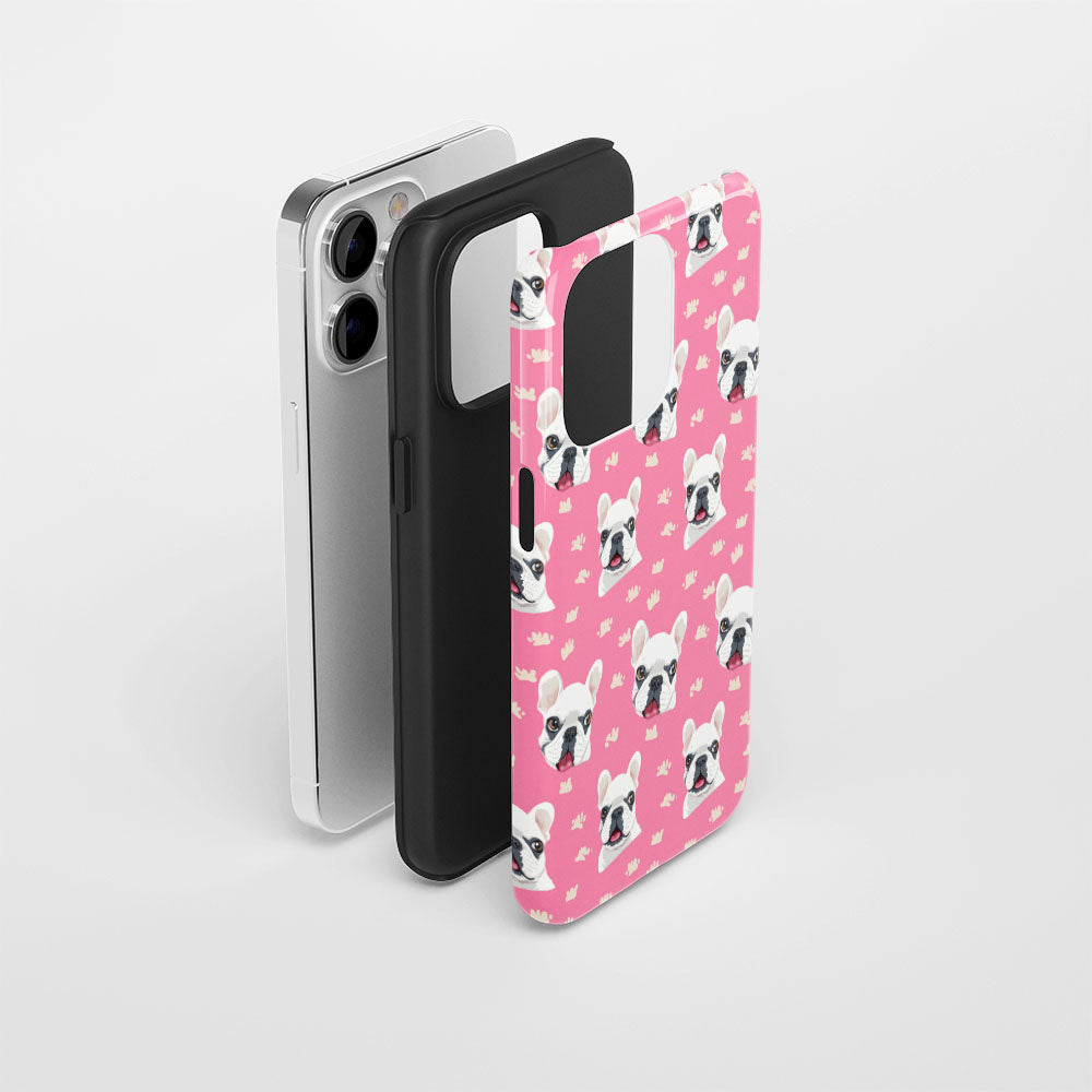 Semi-Handprinted Tough Matte French Bulldog Pink iPhone Case