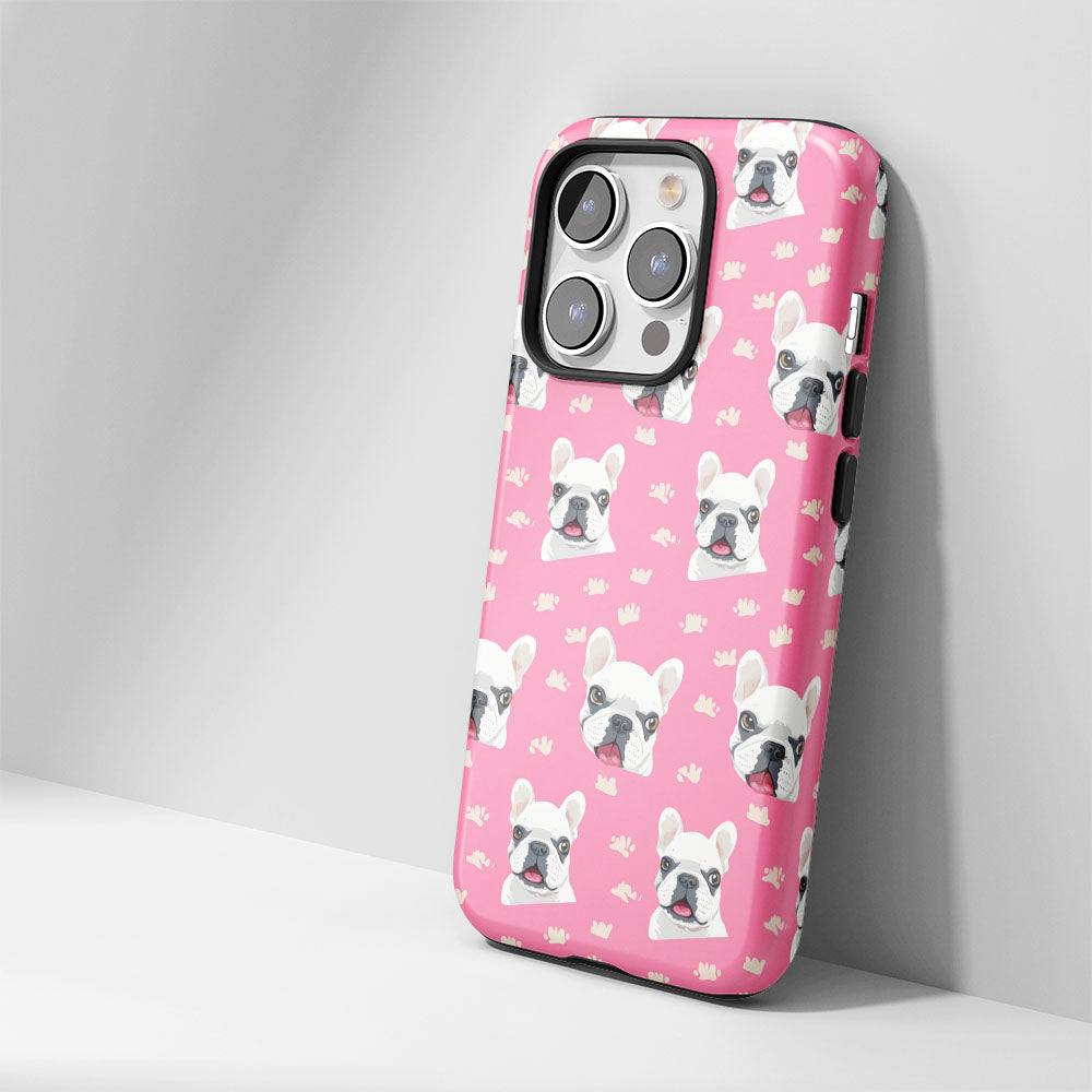 Semi-Handprinted Tough Matte French Bulldog Pink iPhone Case