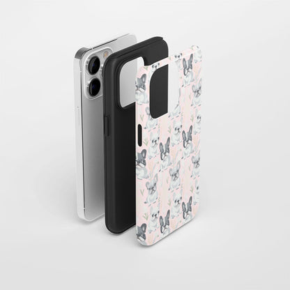 Semi-Handprinted Tough Matte French Bulldog Pink iPhone Case