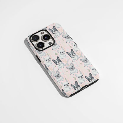 Semi-Handprinted Tough Matte French Bulldog Pink iPhone Case