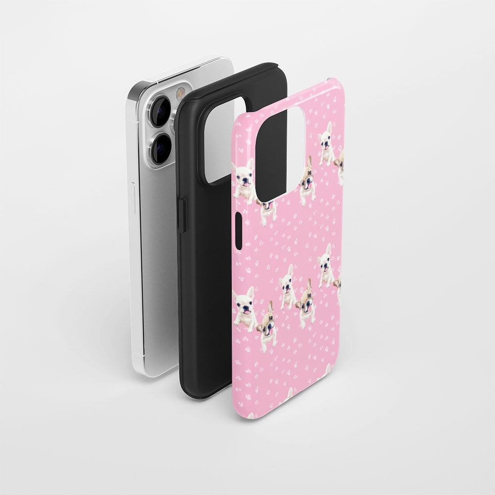 Semi-Handprinted Tough Matte French Bulldog Pink iPhone Case