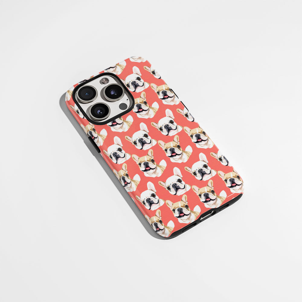 Semi-Handprinted Tough Matte French Bulldog Pink iPhone Case