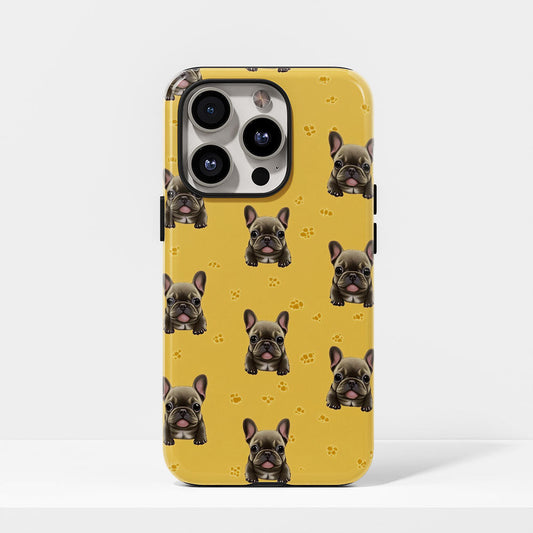 Semi-Handprinted Tough Matte French Bulldog Yellow iPhone Case