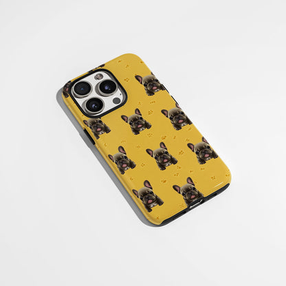 Semi-Handprinted Tough Matte French Bulldog Yellow iPhone Case