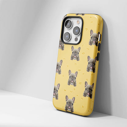 Semi-Handprinted Tough Matte French Bulldog Yellow iPhone Case