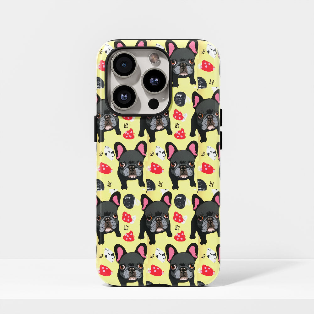 Semi-Handprinted Tough Matte French Bulldog Yellow iPhone Case