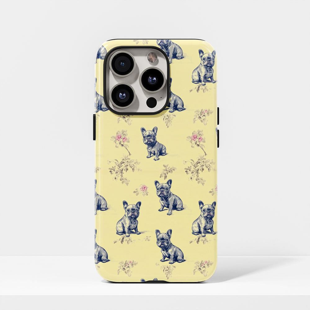 Semi-Handprinted Tough Matte French Bulldog Yellow iPhone Case