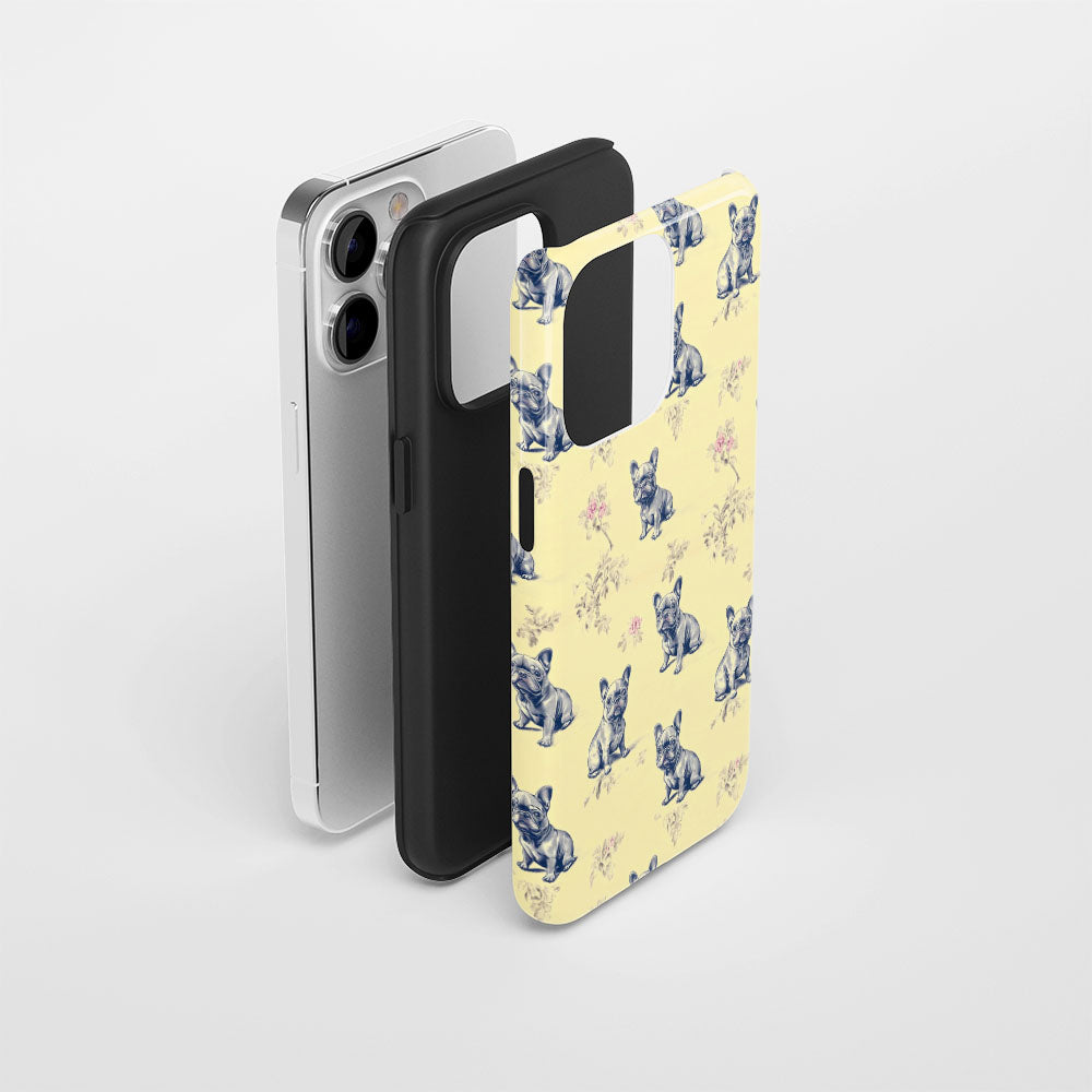 Semi-Handprinted Tough Matte French Bulldog Yellow iPhone Case