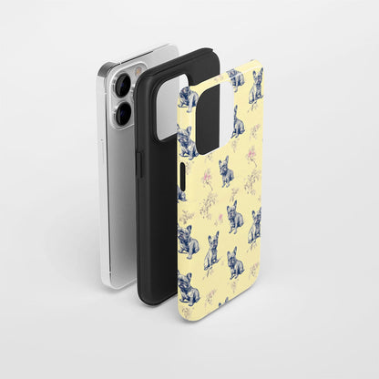 Semi-Handprinted Tough Matte French Bulldog Yellow iPhone Case