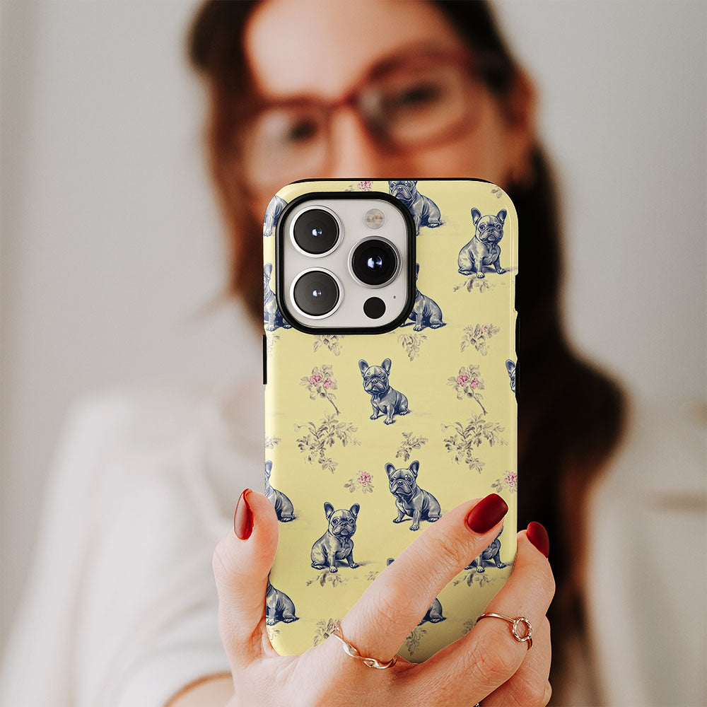 Semi-Handprinted Tough Matte French Bulldog Yellow iPhone Case