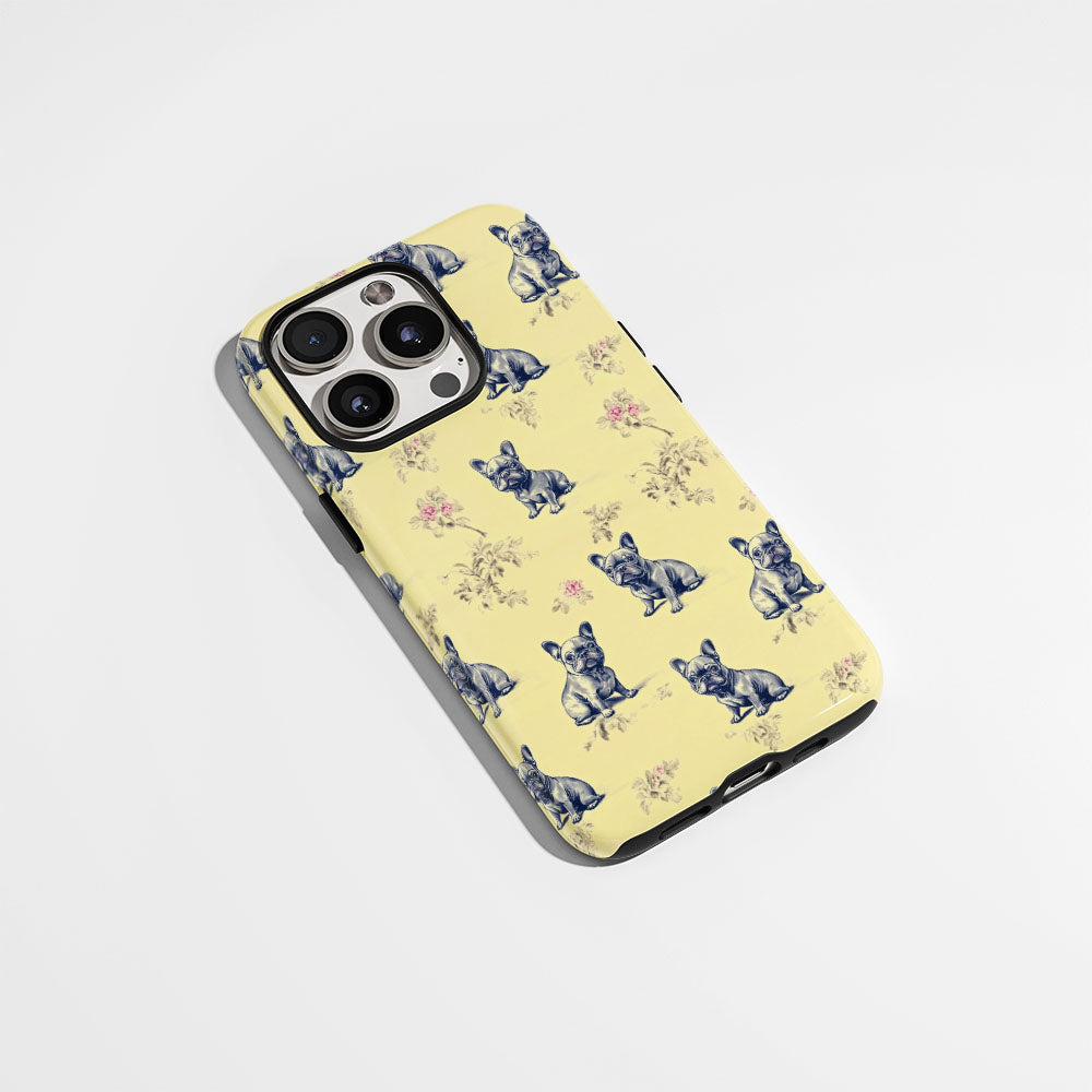 Semi-Handprinted Tough Matte French Bulldog Yellow iPhone Case