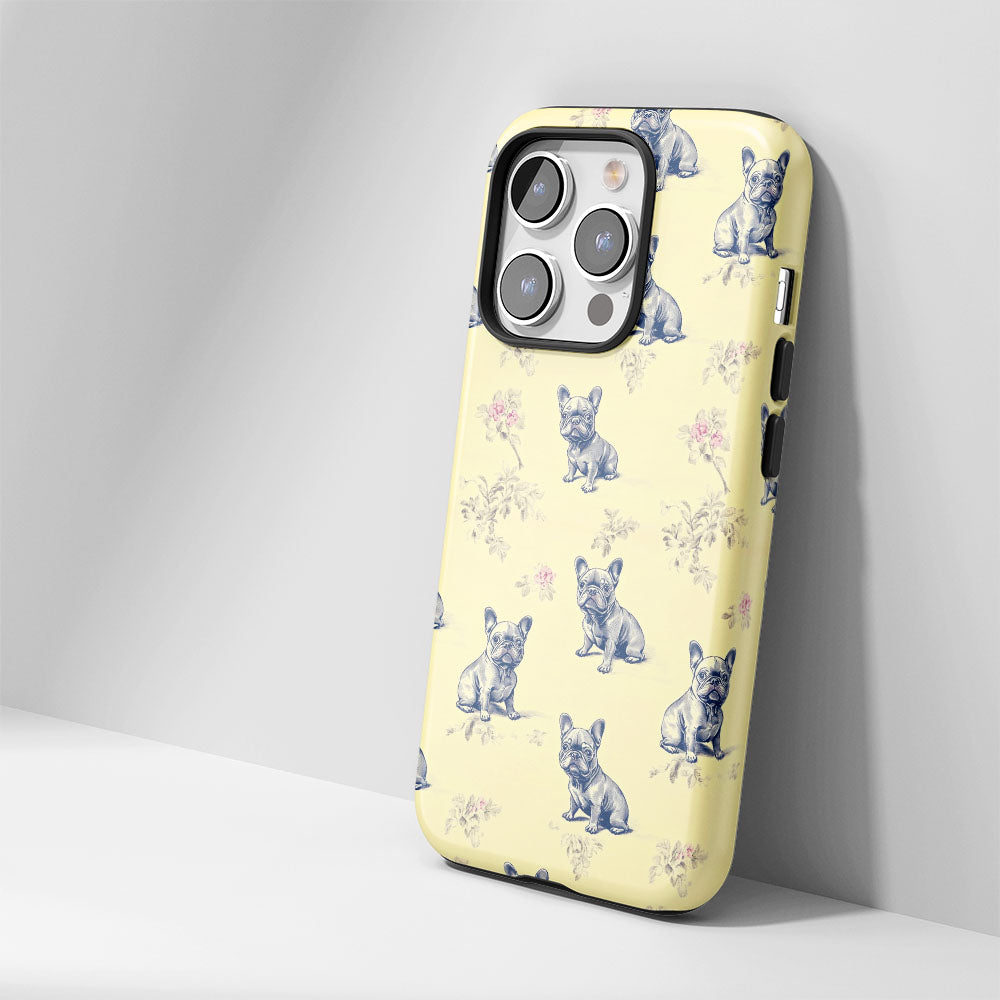 Semi-Handprinted Tough Matte French Bulldog Yellow iPhone Case