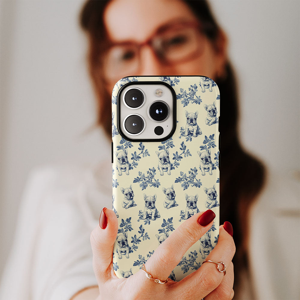 Double-Layer Semi-Handprinted Tough Matte French Bulldog Yellow iPhone Case