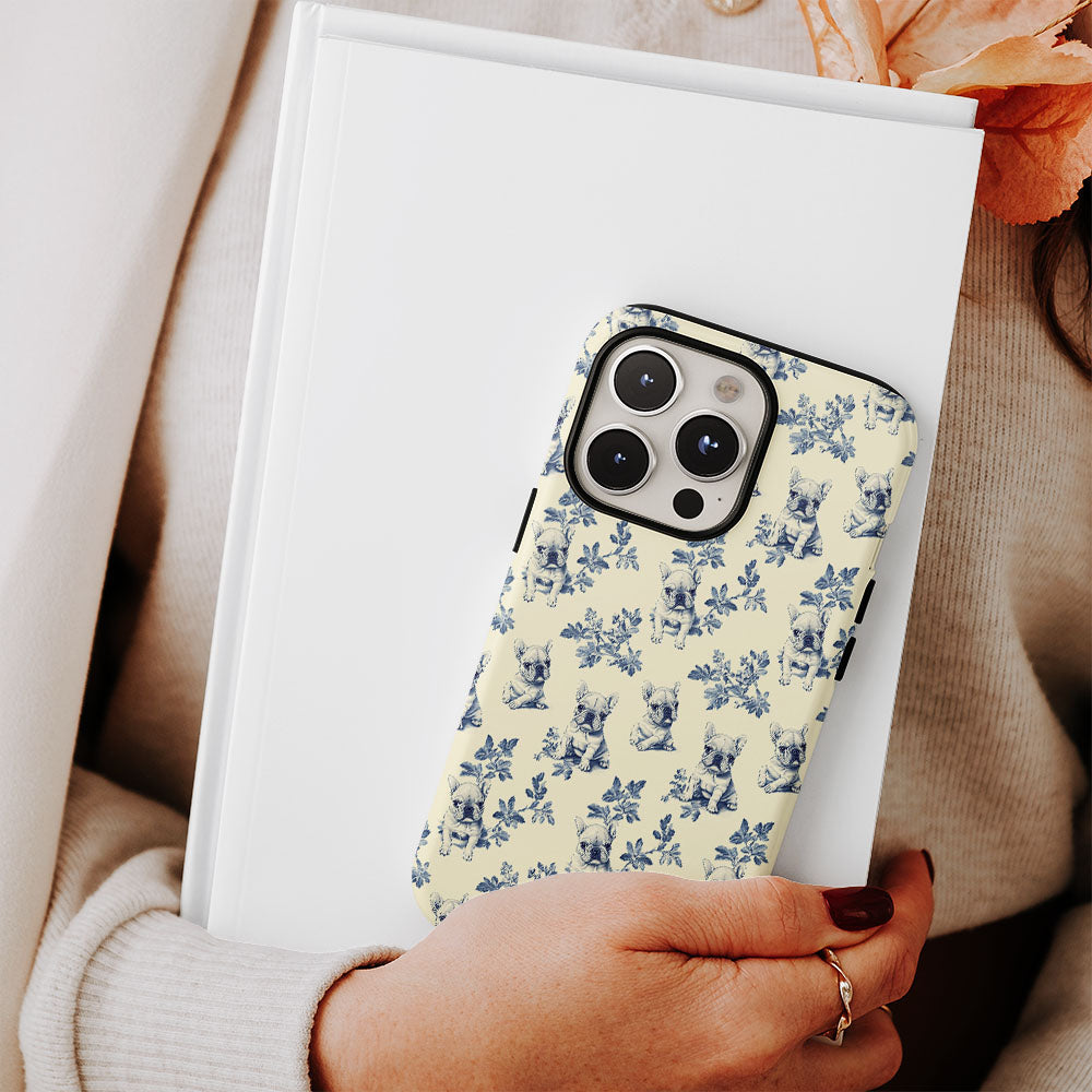 Double-Layer Semi-Handprinted Tough Matte French Bulldog Yellow iPhone Case