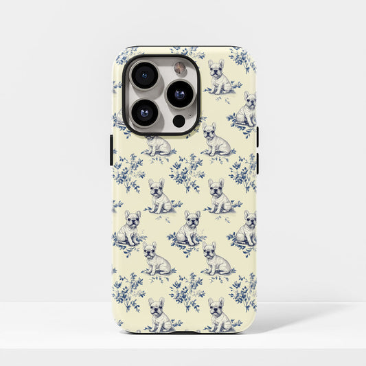 Double-Layer Semi-Handprinted Tough Matte French Bulldog Yellow iPhone Case