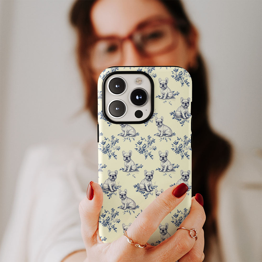 Double-Layer Semi-Handprinted Tough Matte French Bulldog Yellow iPhone Case