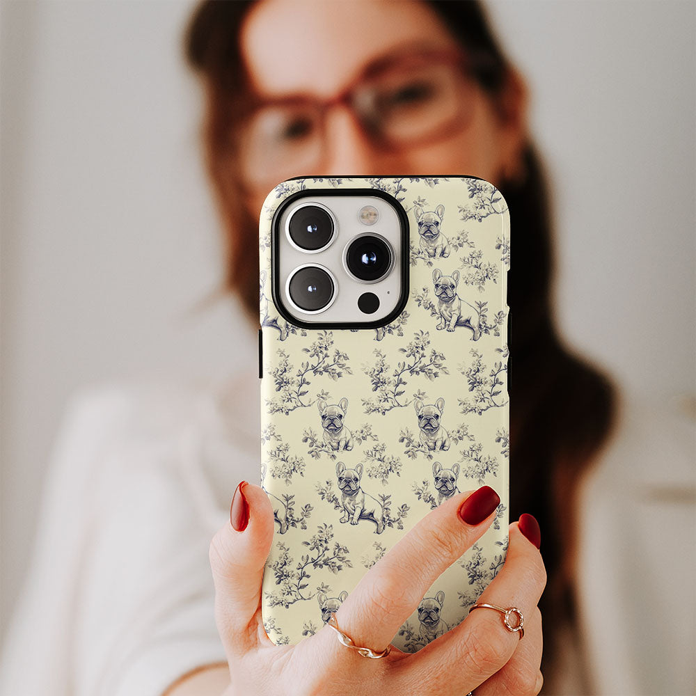 Double-Layer Semi-Handprinted Tough Matte French Bulldog Yellow iPhone Case