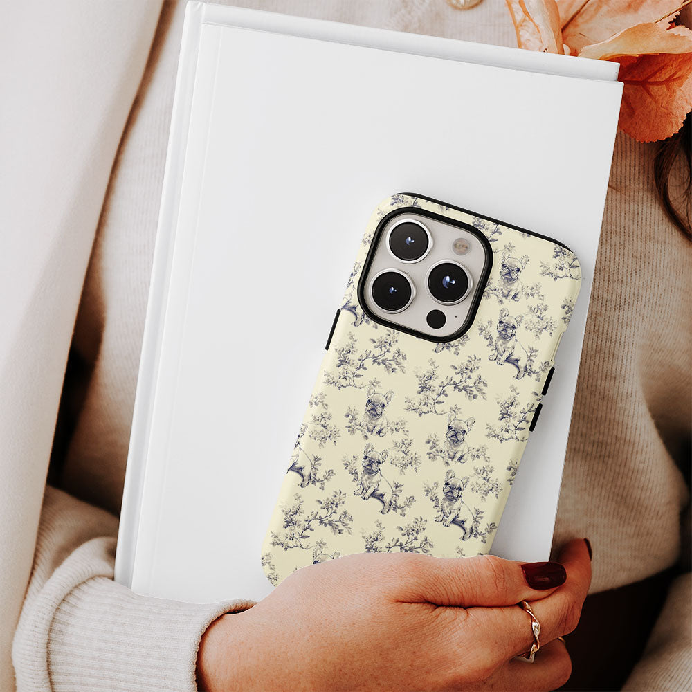 Double-Layer Semi-Handprinted Tough Matte French Bulldog Yellow iPhone Case