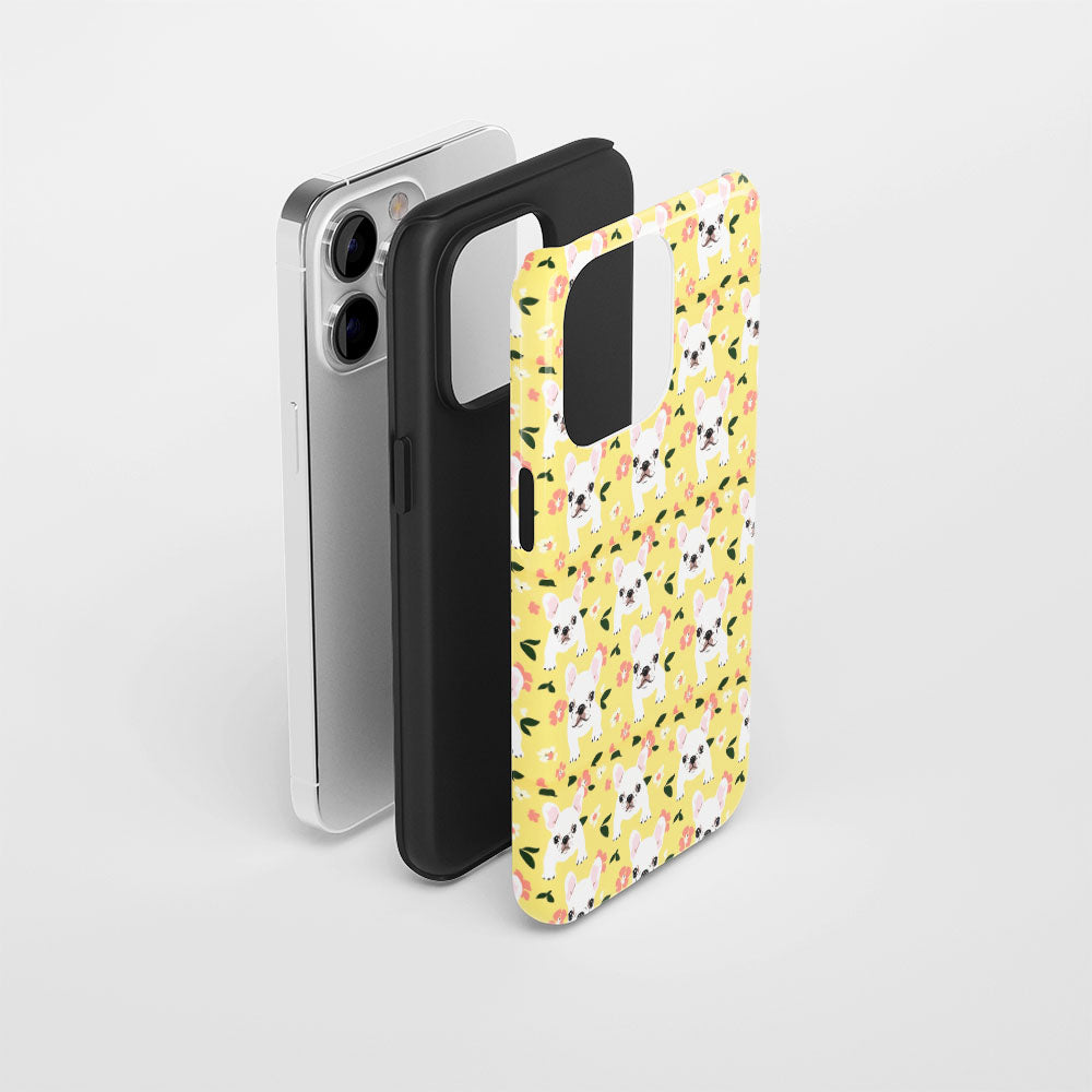 Double-Layer Semi-Handprinted Tough Matte French Bulldog Yellow iPhone Case