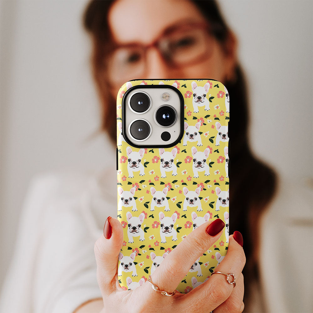 Double-Layer Semi-Handprinted Tough Matte French Bulldog Yellow iPhone Case