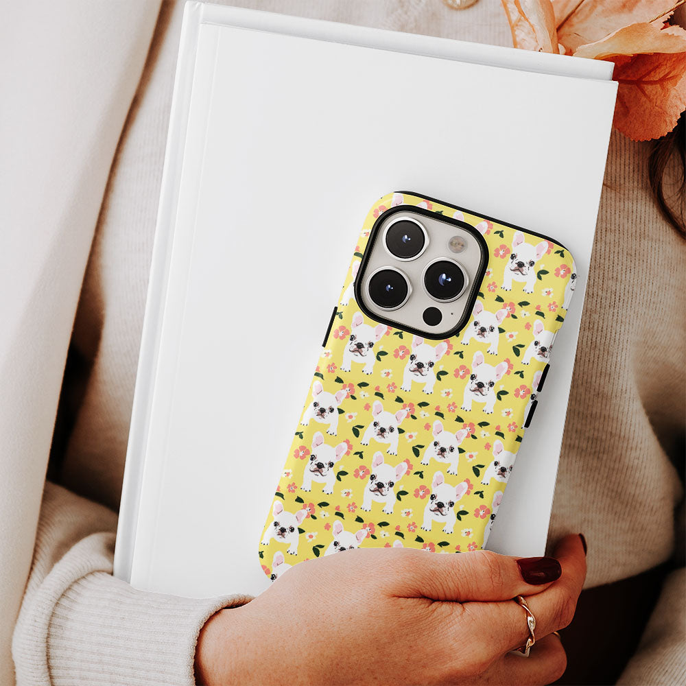 Double-Layer Semi-Handprinted Tough Matte French Bulldog Yellow iPhone Case