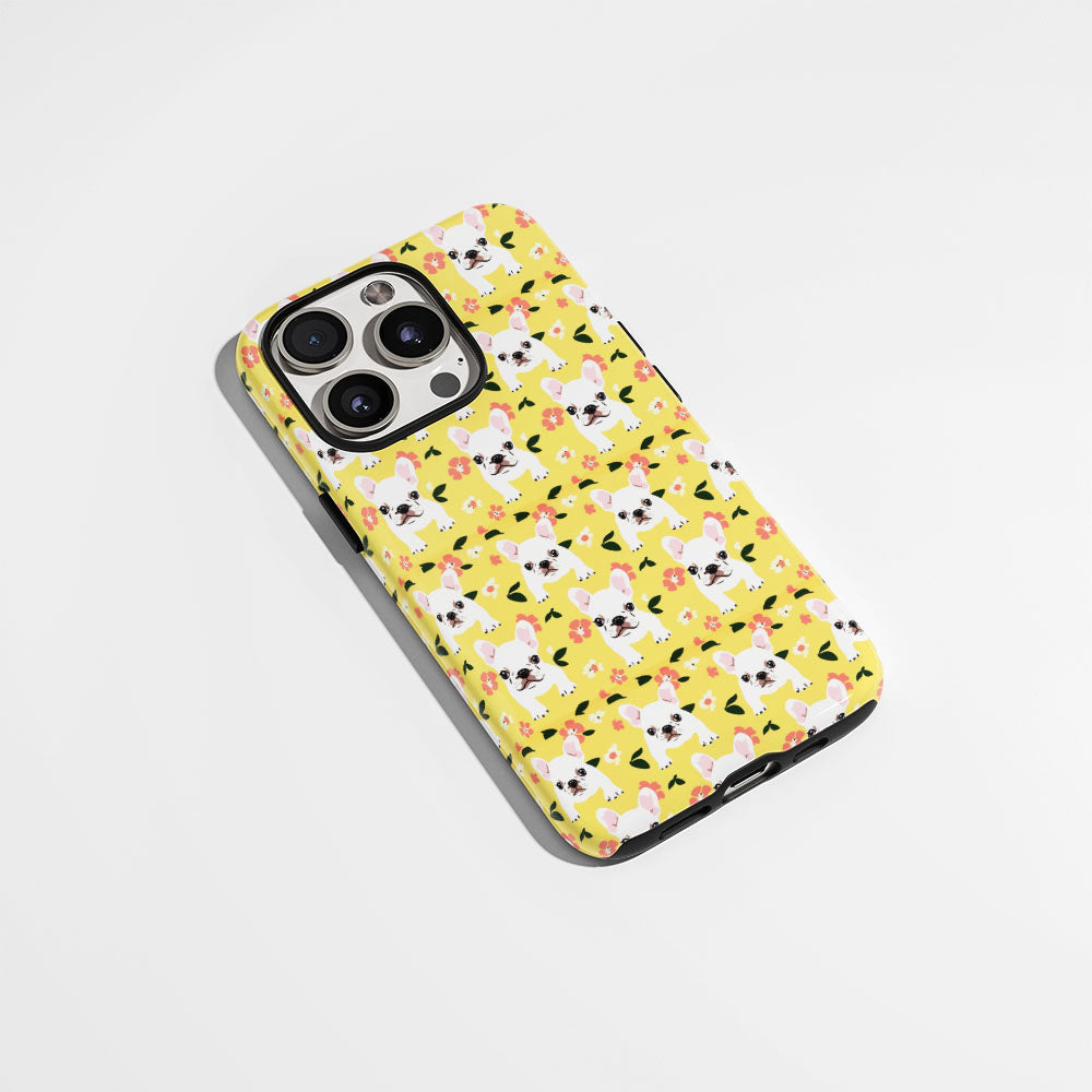 Double-Layer Semi-Handprinted Tough Matte French Bulldog Yellow iPhone Case