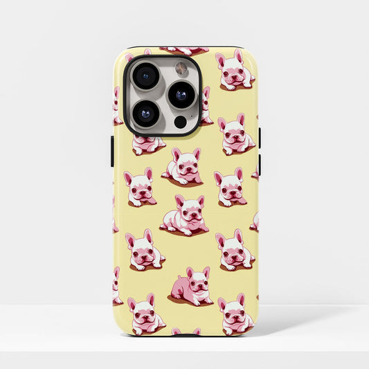 Double-Layer Semi-Handprinted Tough Matte French Bulldog Yellow iPhone Case