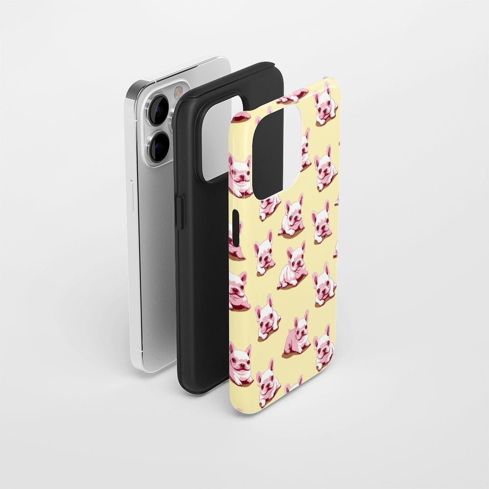 Double-Layer Semi-Handprinted Tough Matte French Bulldog Yellow iPhone Case