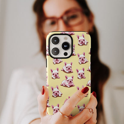 Double-Layer Semi-Handprinted Tough Matte French Bulldog Yellow iPhone Case