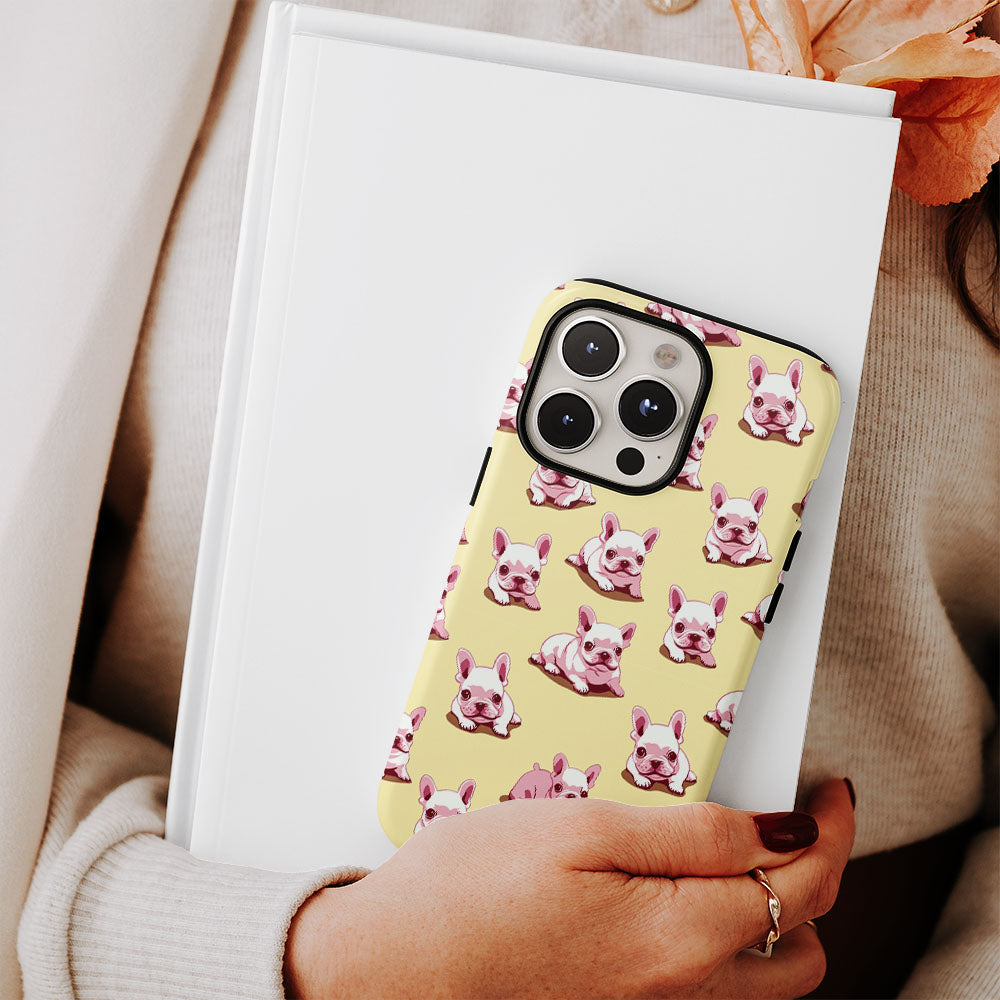 Double-Layer Semi-Handprinted Tough Matte French Bulldog Yellow iPhone Case