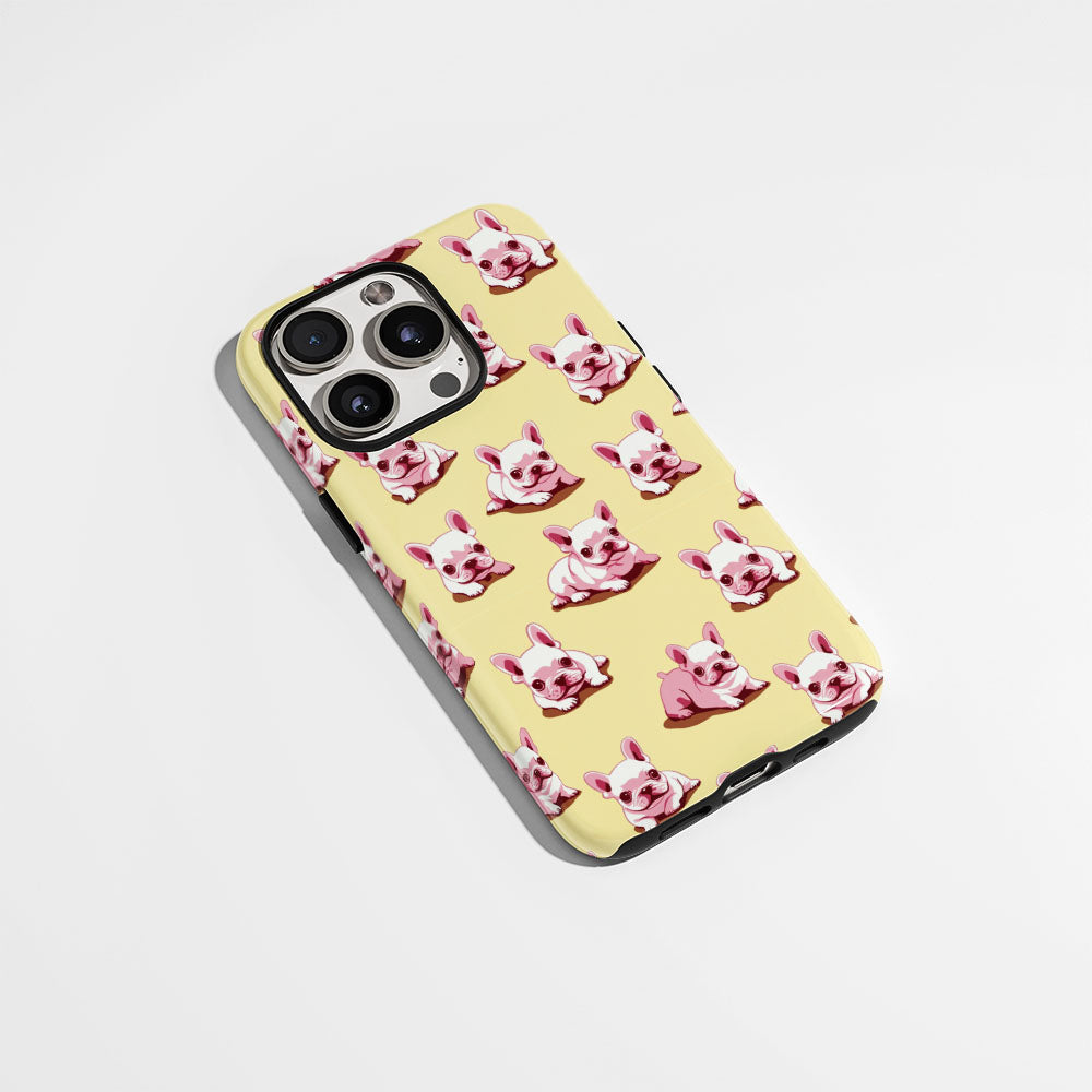 Double-Layer Semi-Handprinted Tough Matte French Bulldog Yellow iPhone Case