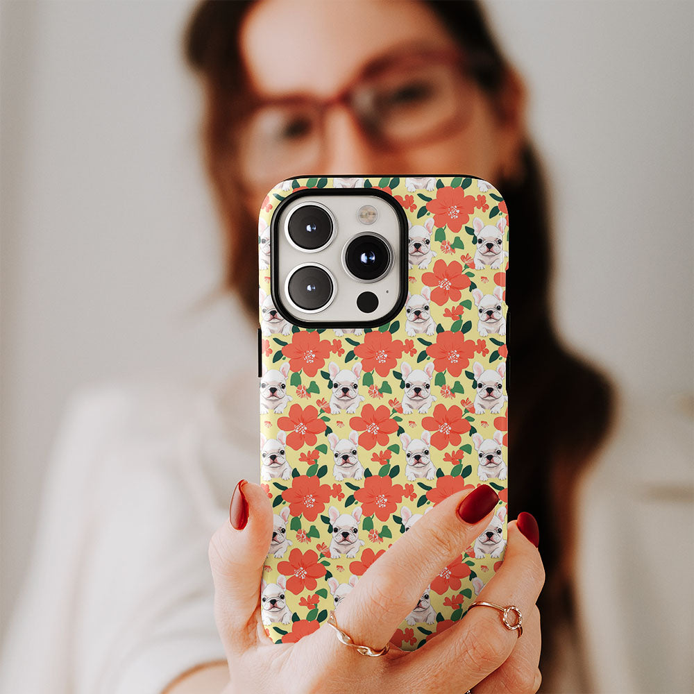 Double-Layer Semi-Handprinted Tough Matte French Bulldog Yellow iPhone Case