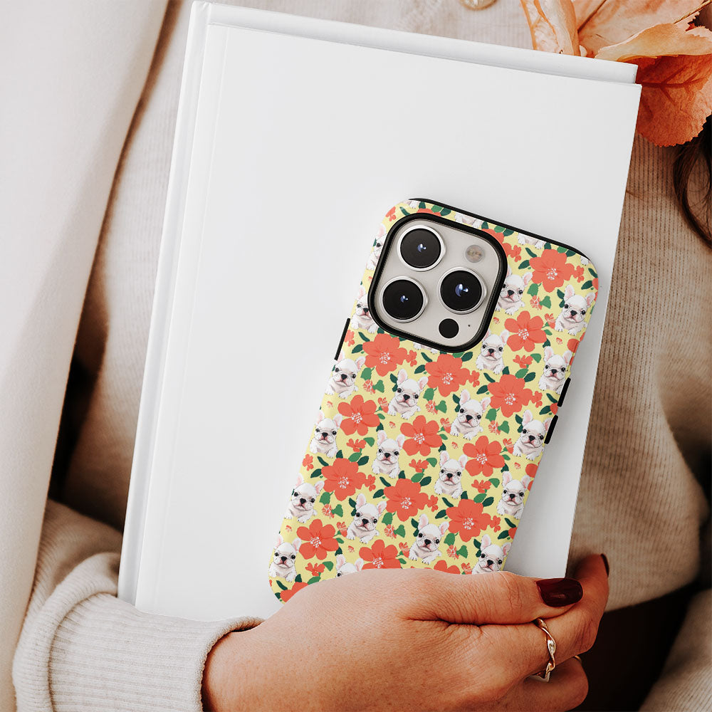 Double-Layer Semi-Handprinted Tough Matte French Bulldog Yellow iPhone Case