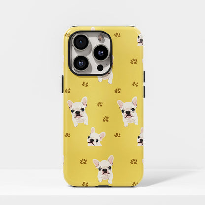 Semi-Handprinted Tough Matte French Bulldog Yellow iPhone Case