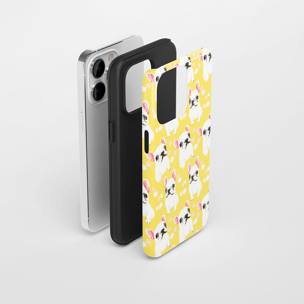 Double-Layer Semi-Handprinted Tough Matte French Bulldog Yellow iPhone Case