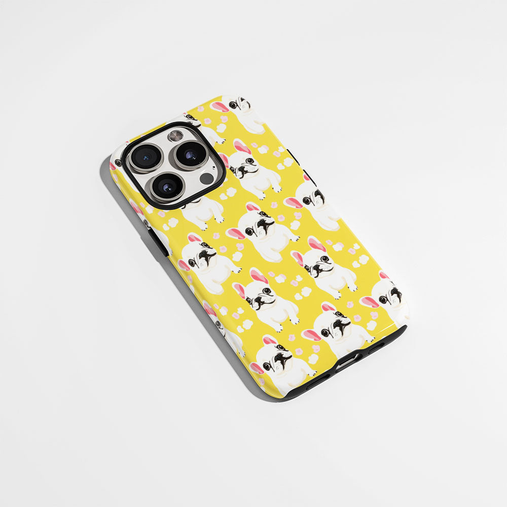 Double-Layer Semi-Handprinted Tough Matte French Bulldog Yellow iPhone Case