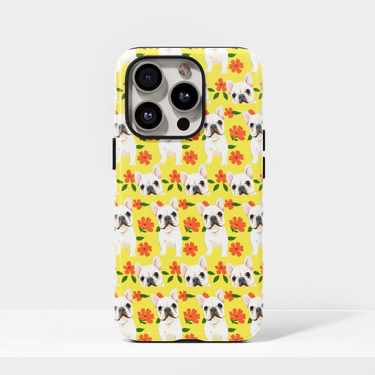 Double-Layer Semi-Handprinted Tough Matte French Bulldog Yellow iPhone Case