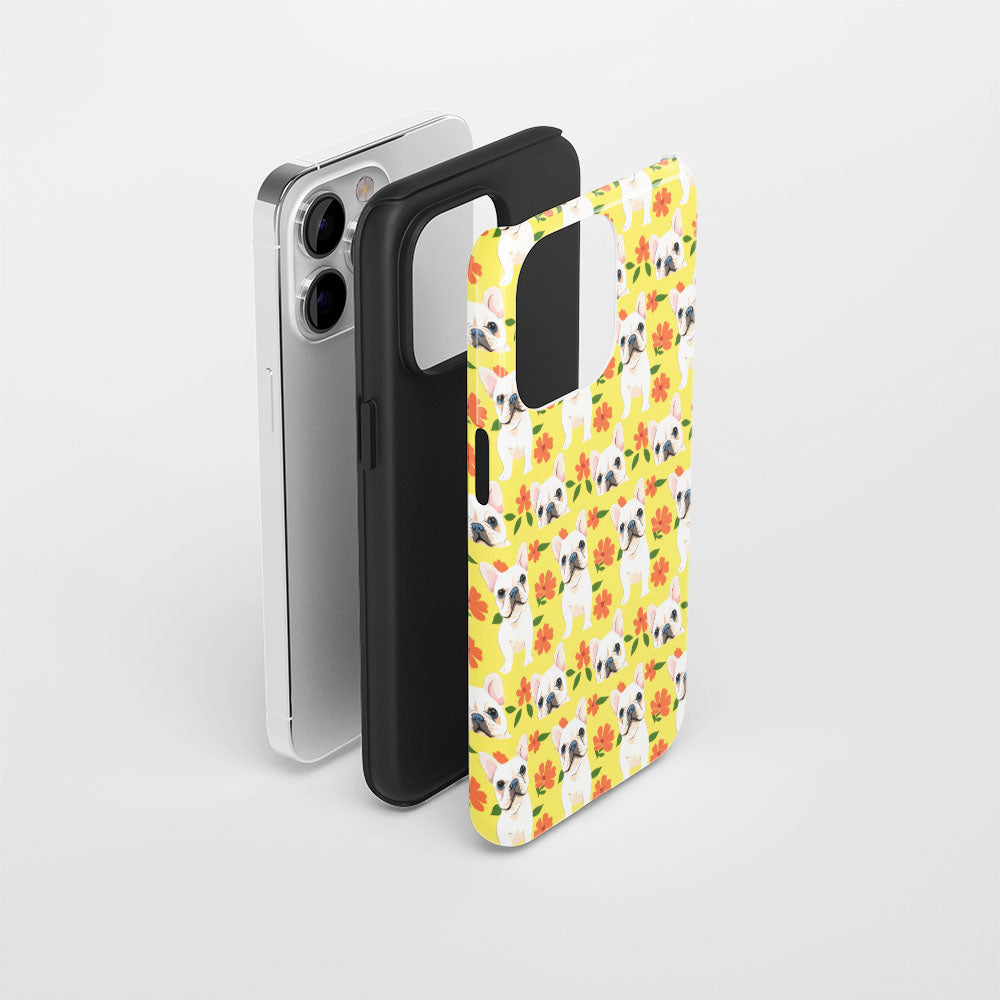 Double-Layer Semi-Handprinted Tough Matte French Bulldog Yellow iPhone Case
