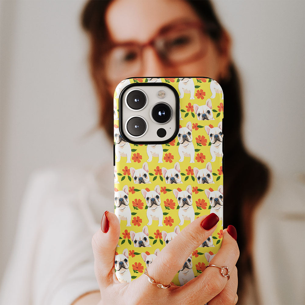 Double-Layer Semi-Handprinted Tough Matte French Bulldog Yellow iPhone Case