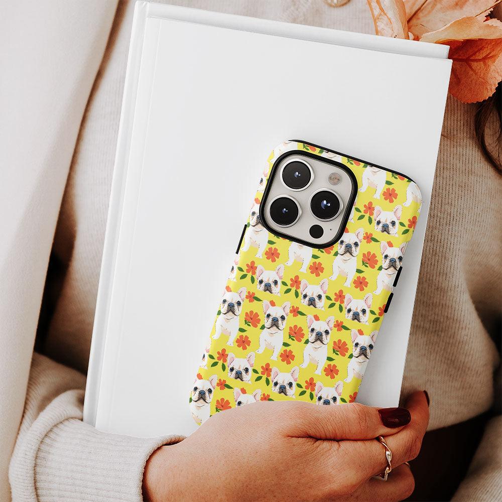 Double-Layer Semi-Handprinted Tough Matte French Bulldog Yellow iPhone Case
