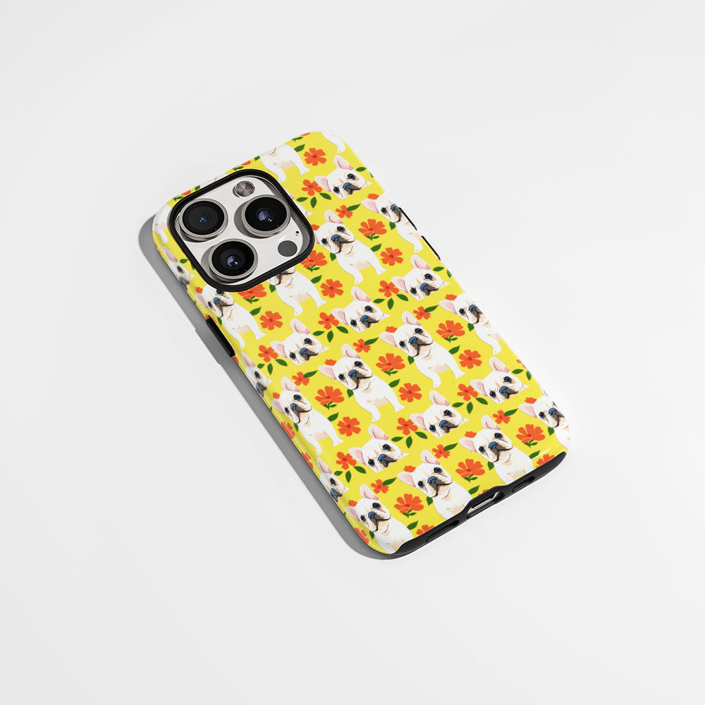 Double-Layer Semi-Handprinted Tough Matte French Bulldog Yellow iPhone Case