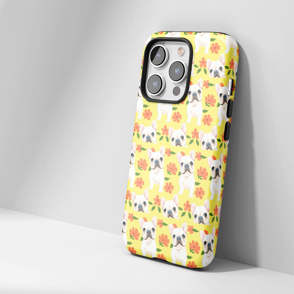 Double-Layer Semi-Handprinted Tough Matte French Bulldog Yellow iPhone Case