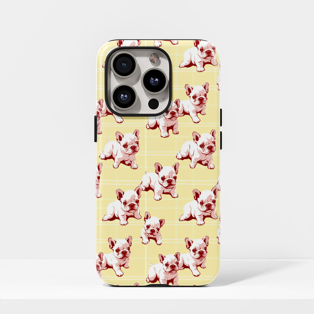 Double-Layer Semi-Handprinted Tough Matte French Bulldog Yellow iPhone Case