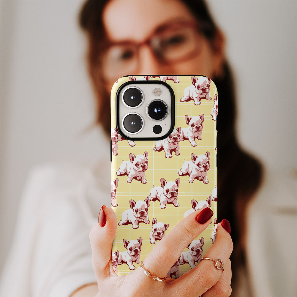 Double-Layer Semi-Handprinted Tough Matte French Bulldog Yellow iPhone Case