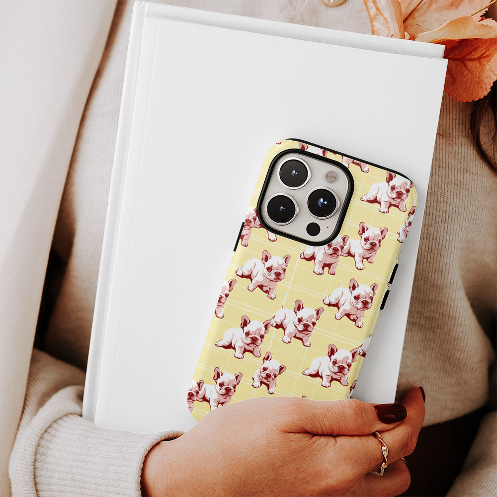 Double-Layer Semi-Handprinted Tough Matte French Bulldog Yellow iPhone Case