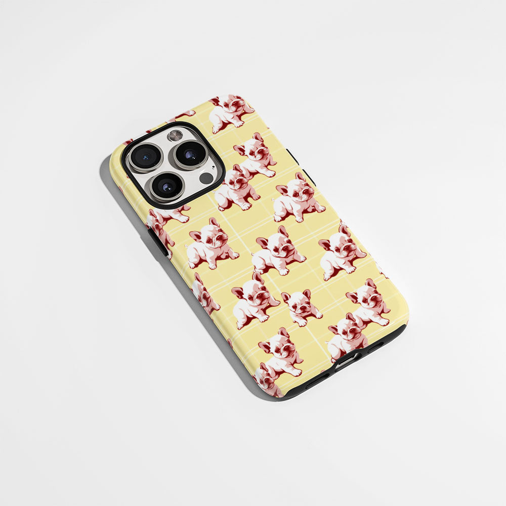 Double-Layer Semi-Handprinted Tough Matte French Bulldog Yellow iPhone Case