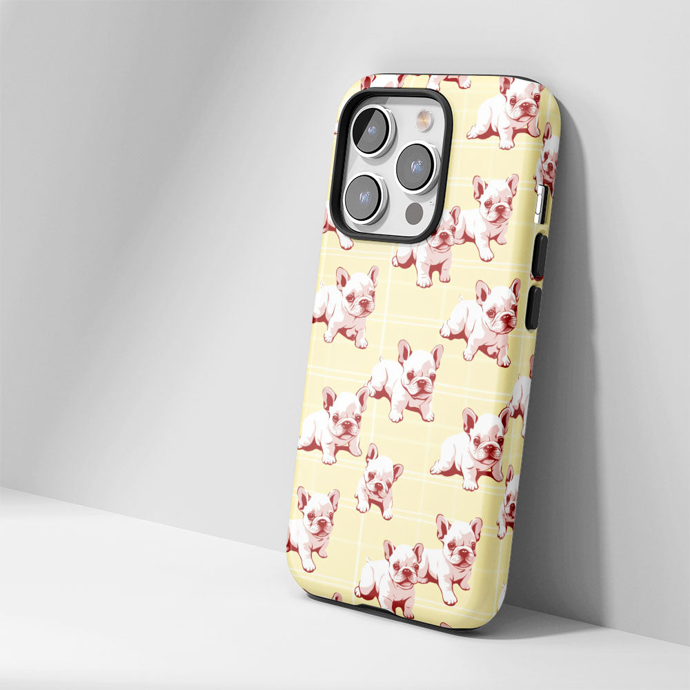 Double-Layer Semi-Handprinted Tough Matte French Bulldog Yellow iPhone Case