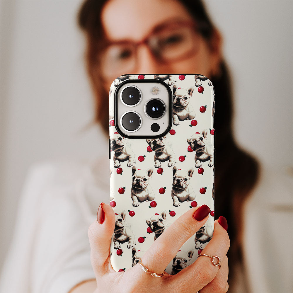 Double-Layer Semi-Handprinted Tough Matte French Bulldog Yellow iPhone Case